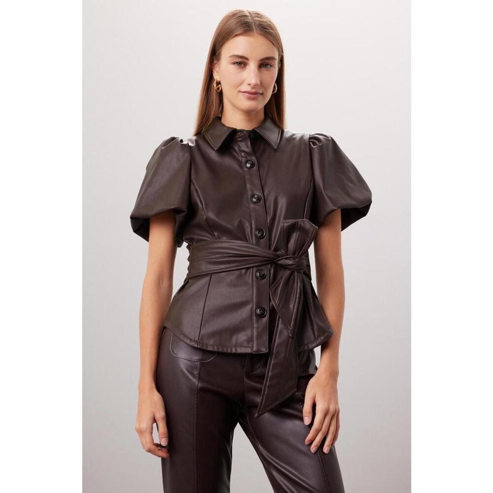 Toccin Faux Learher Tie Waist Shirt Size S